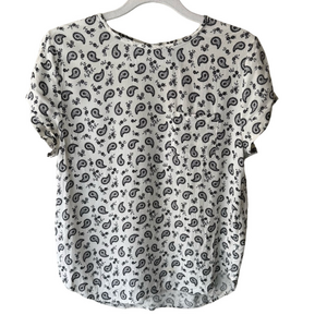 H&M Black and White Paisley Boxy Blouse with Short Sleeves Women’s 6